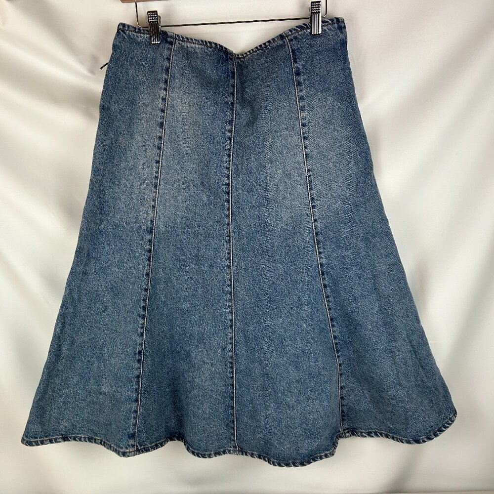 Future Collective Flared Denim Women's Midi Skirt Medium Wash Size: 8 - Picture 5 of 11